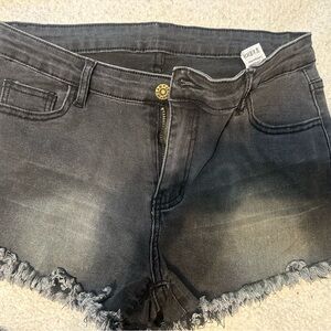 SHEIN Black Distressed Jean Shorts with Frayed Hem